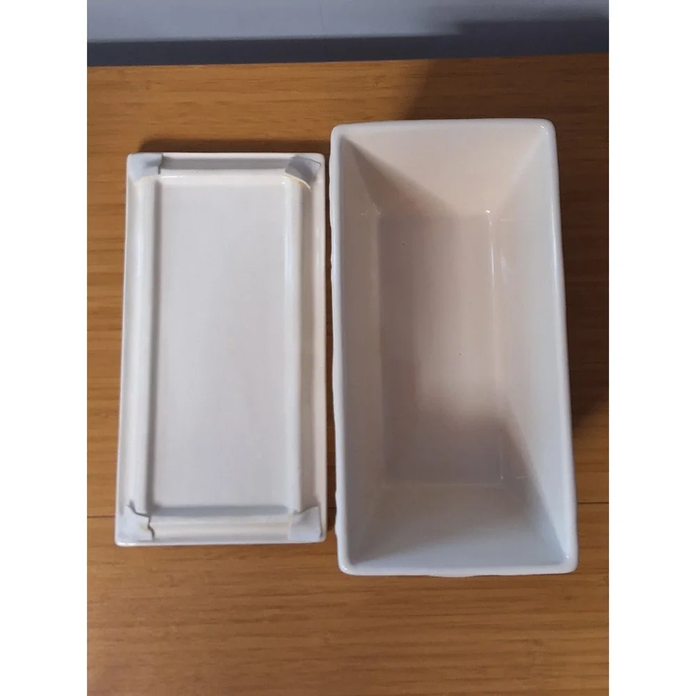 Real Home White Ceramic Loaf Pan with Lid Embossed Floral Earthenware Baker